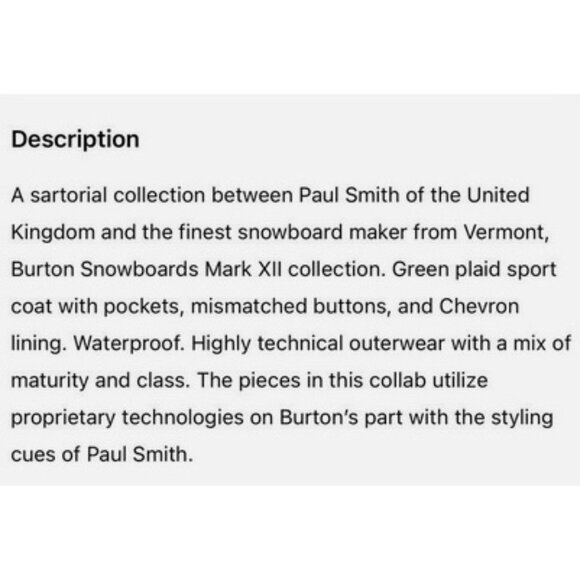 NEW $800 Paul Smith x Burton Snowboards Sportcoat Jacket! XL Waterproof SLIM FIT - Picture 9 of 9